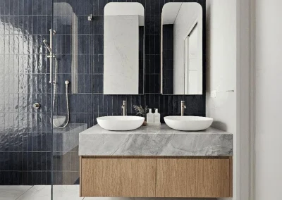 Finished bathroom with new tiles, vanity and tapware in Currumbin
