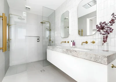 Completed bathroom renovation with new vanity and tiling in Burleigh Heads